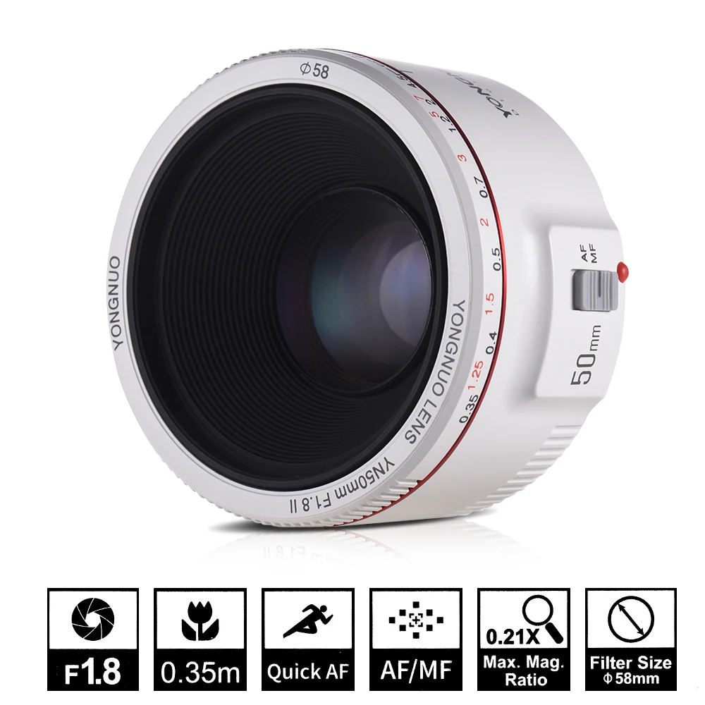 YONGNUO YN50mm F1.8 II большая апертура Автофокус Объектив с супер эффектом боке для Canon EOS 70D 5D2 5D3 600D DSLR камеры(белый