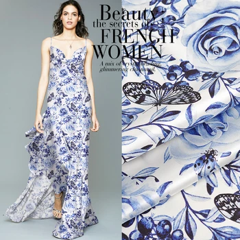 

CNUM SP817 Pure Silk/ Butterfly & Roses /Silk Fabric 93%Silk 7%Spandex Elastic/ Width 1.29yd Thickness 19mm/ Unit:Meter