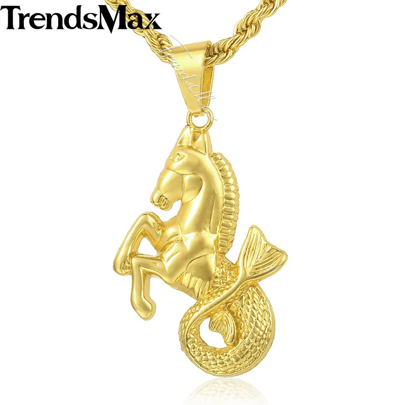 

Trendsmax Horse Fish Pendant Necklace Mens Chain Hip Hop Gold-color Rope Link 29.44inch KGP114_1