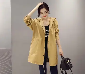 

Medium long print casual hat short coat for women thin style coat is loose