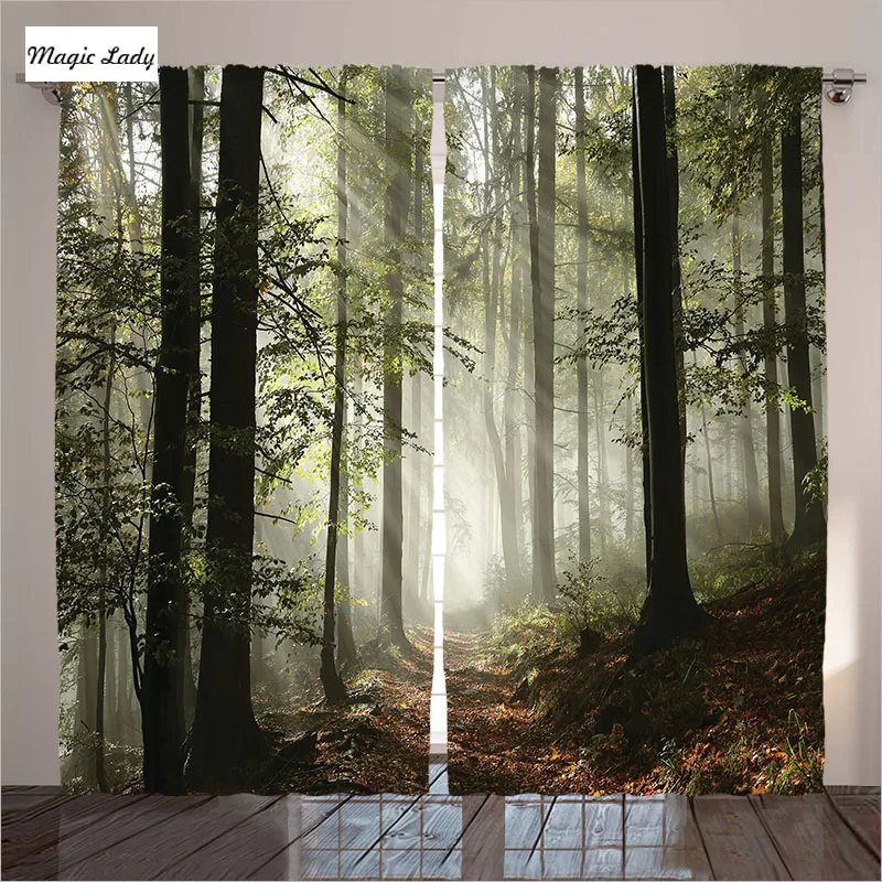 Curtains Thermal Insulation Forest Trees Park Haunted Nature Floral Fall Autumn Dark Living Room