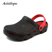 Мужские Пляжные шлепанцы; Новинка; летняя спортивная пляжная обувь; Модные дышащие удобные сандалии для сада; Повседневная водонепроницаемая обувь без застежки