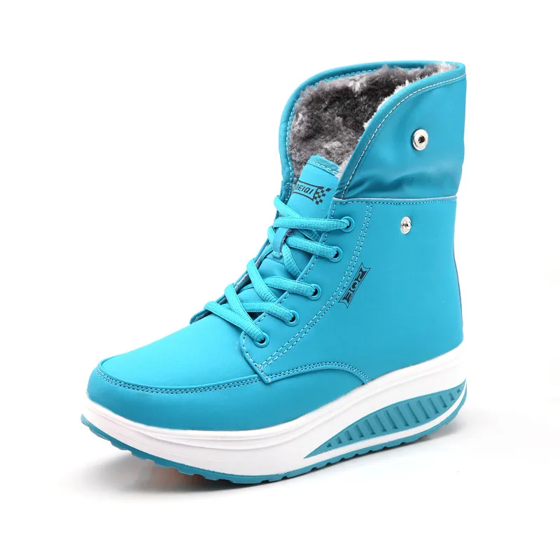 PINSEN/женские ботинки с мехом; Зимние ботильоны; женская теплая обувь на танкетке; модные зимние ботинки; Высококачественная обувь на меху; женская обувь - Цвет: Небесно-голубой