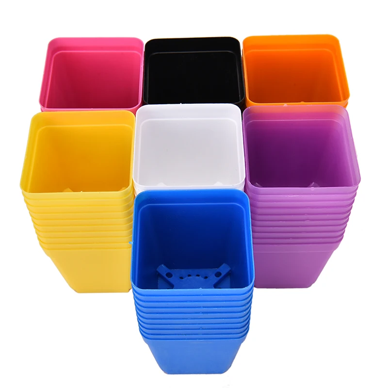 10PCS 7 Colors Square Plastic Plants Pot Nursery Pots Flower Plastic