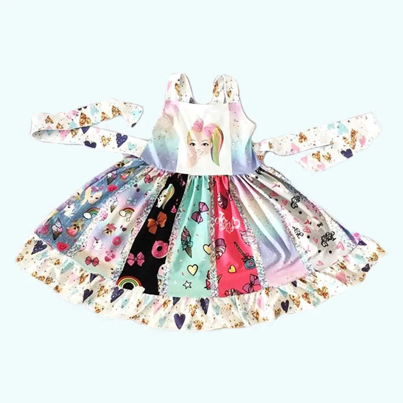 

Whole girls summer cartoon dress cute strap character head print dresses children baby bandage princess vestidos gxj