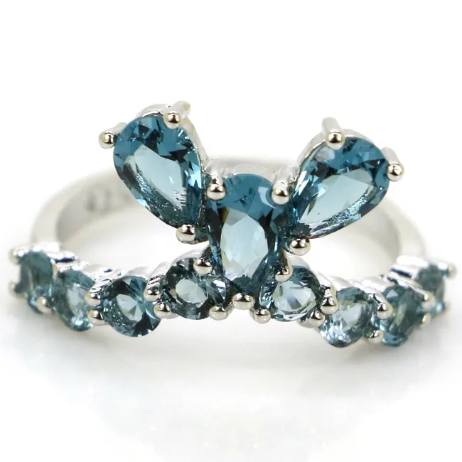 

US sz 7.75# Beautiful London Blue Topaz Gift For Woman's 925 Silver Ring 22x13mm