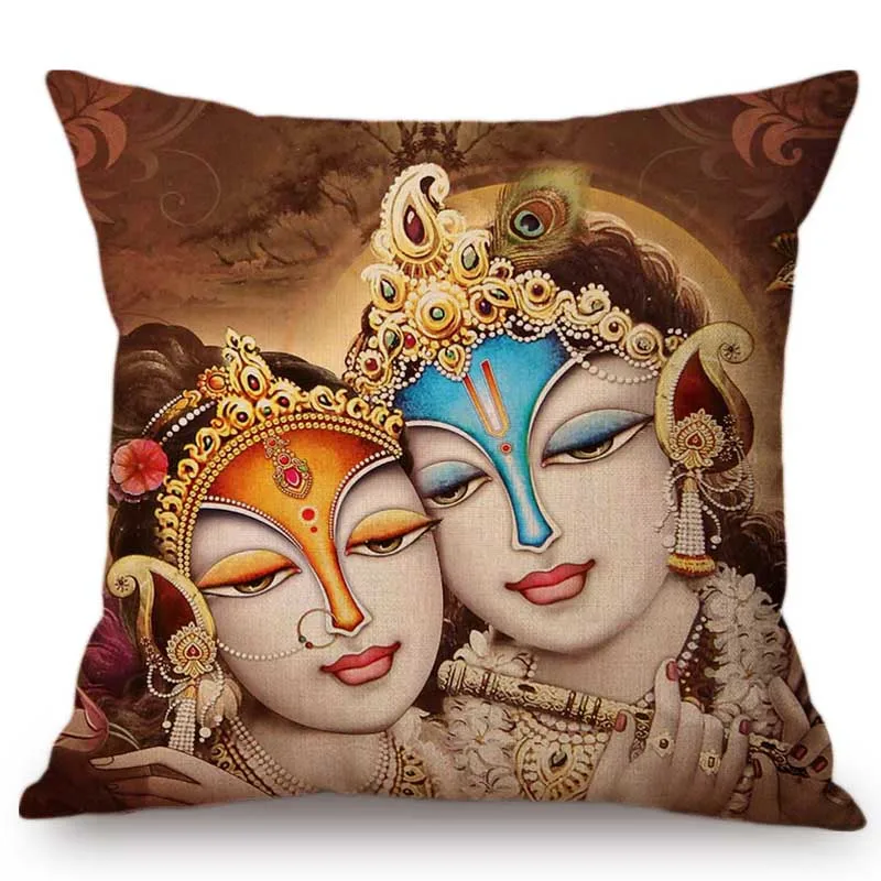 

India Cultural Radha Krishna Oil Painting Valentine Day Home Decoration Sofa Throw Pillow Case Exotic Ethnic Linen Cushion Cover