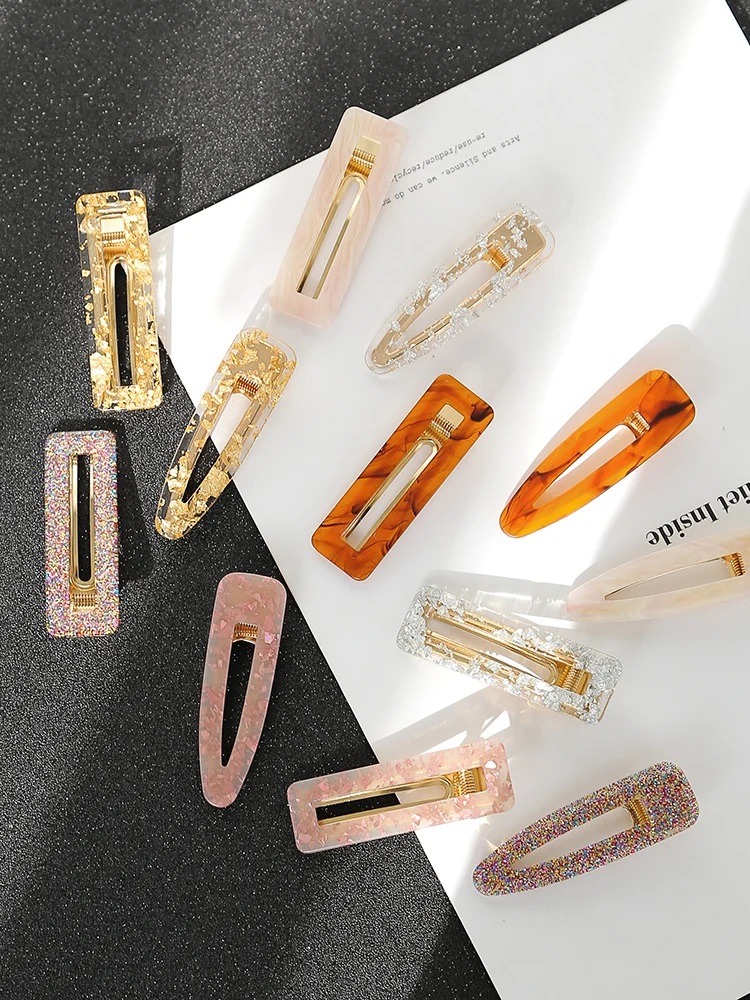 

Japanese Geometrical Acetic Acid Hair Clip Female Adult Simple Personality Hair Card Super Fairy Gold Leaf Clip Hair Accessories