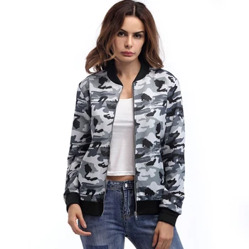 

Women Fashion Camouflage Jacket Casual Long Sleeve Slim Zippered Coat Outwear