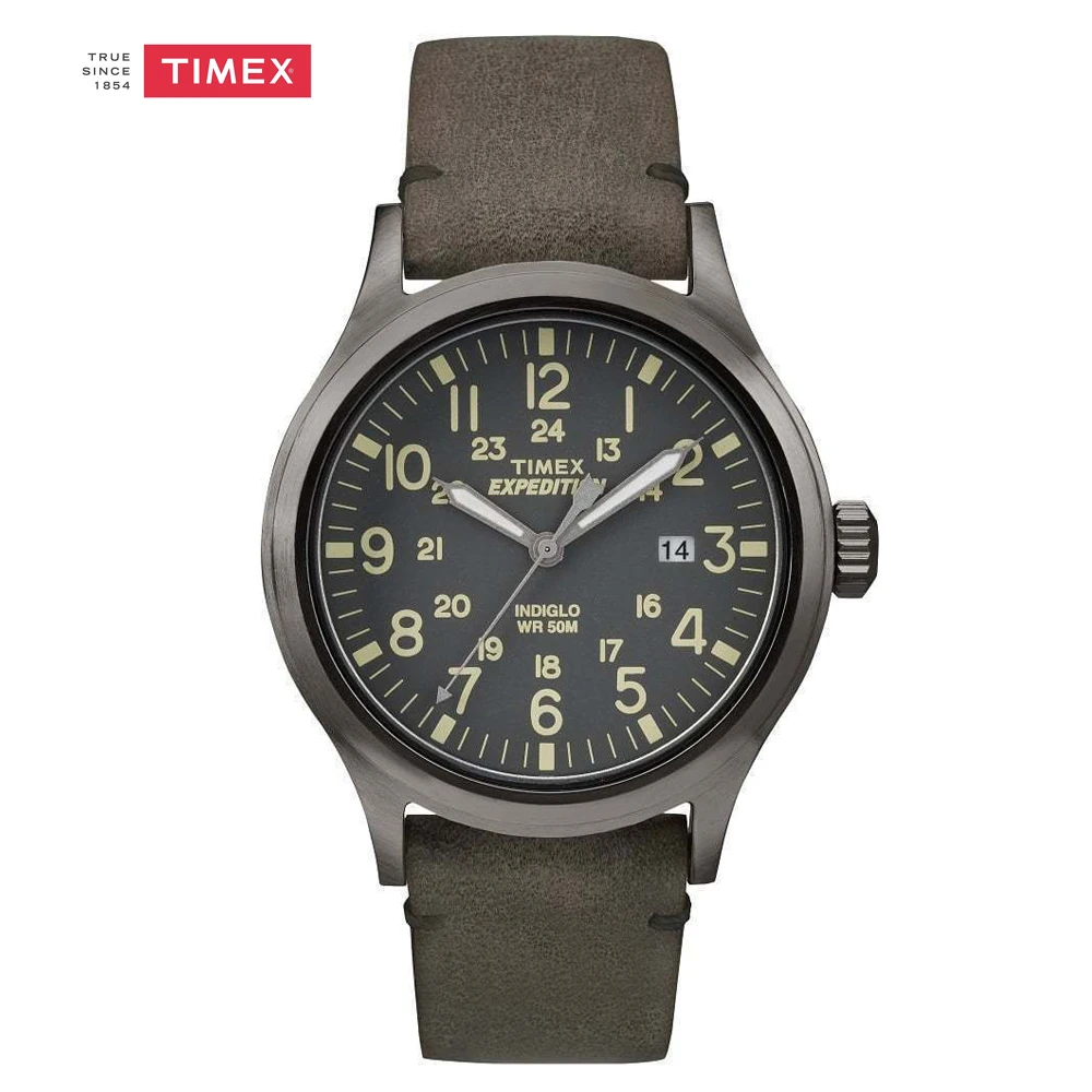 Timex Indiglo Экспедиции Scout 43 TW4B06700 Световой Кожаный Ремешок Календарь 24 часов времени