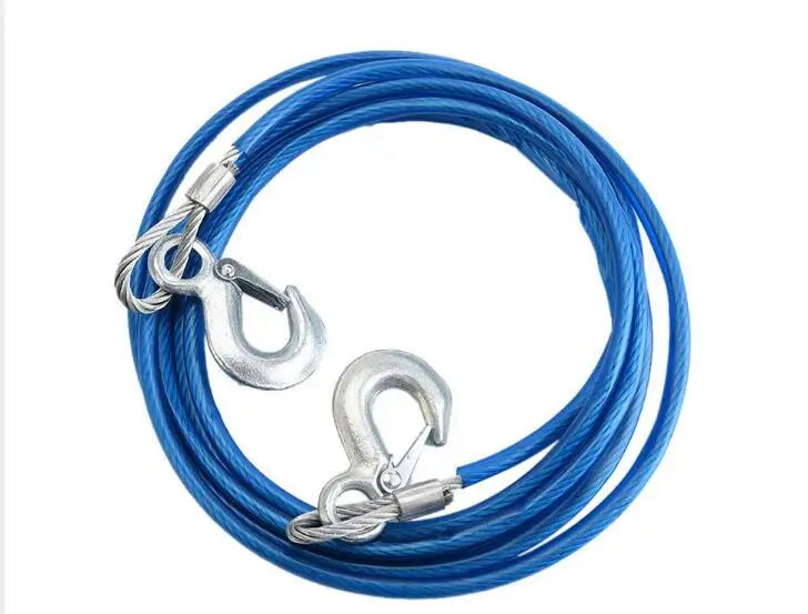 Heavy Duty Tow Ropes 4M 5 Tons Wire Cable High Strength Safety Hook