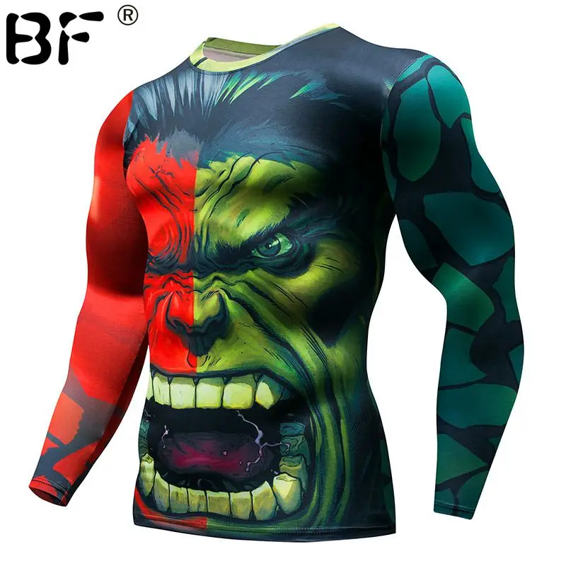 

Hot Sale 2018 Fitness MMA Crossfit Compression Shirt Men Anime Bodybuilding Long Sleeve Crossfit 3D Superman Punisher T Shirt