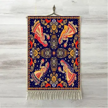

Else Blue Authentic Ottoman Dancing Girls Florals 3D Print Decorative Gift Wall Art Rope Hanging Rug Carpet Tasseled Tapestry
