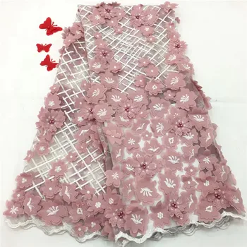 

Latest African Lace Fabric 2018 Pink Peach Embroidery Lace Fabric Bridal Wedding French Mesh 3d Lace Fabric HJ1120-2
