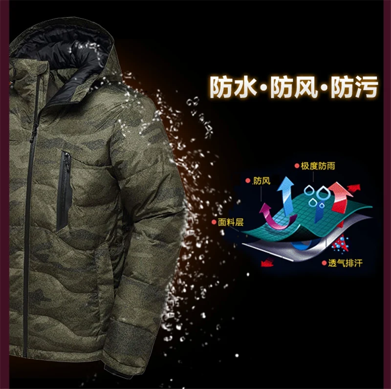 Зимние камуфляжные куртки с капюшоном на утином пуху, мужские теплые толстые качественные пуховые пальто, мужское повседневное зимнее пальто, мужские парки, JK-535