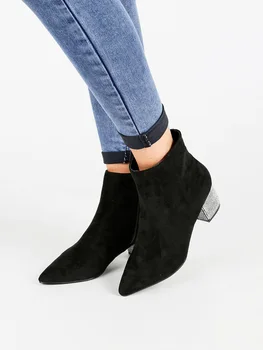 

Ankle Boots pointed toe high-heeled rhinestone-black