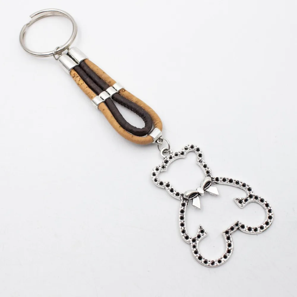 

Cork keychain Cute bear pendant Simple style natural cork with brown cork handmade keychain I-052-B