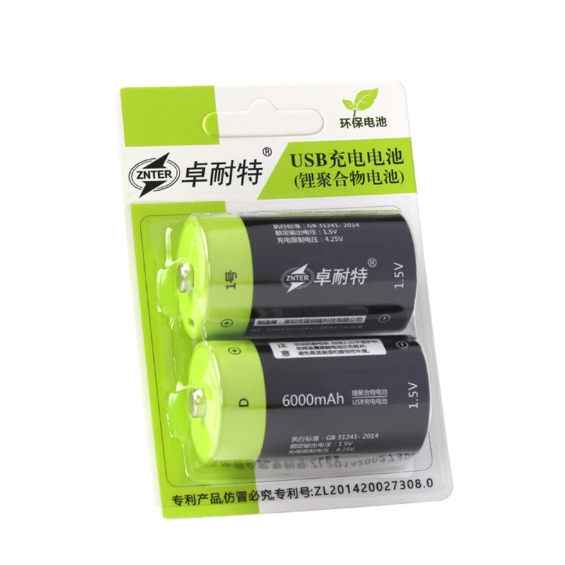 

LEORY 2pcs/lot Znter 1.5V 6000mAh D Size Lithium USB Rechargeable Battery Recycle Multifunctional USB Charged Li-polymer Li-ion