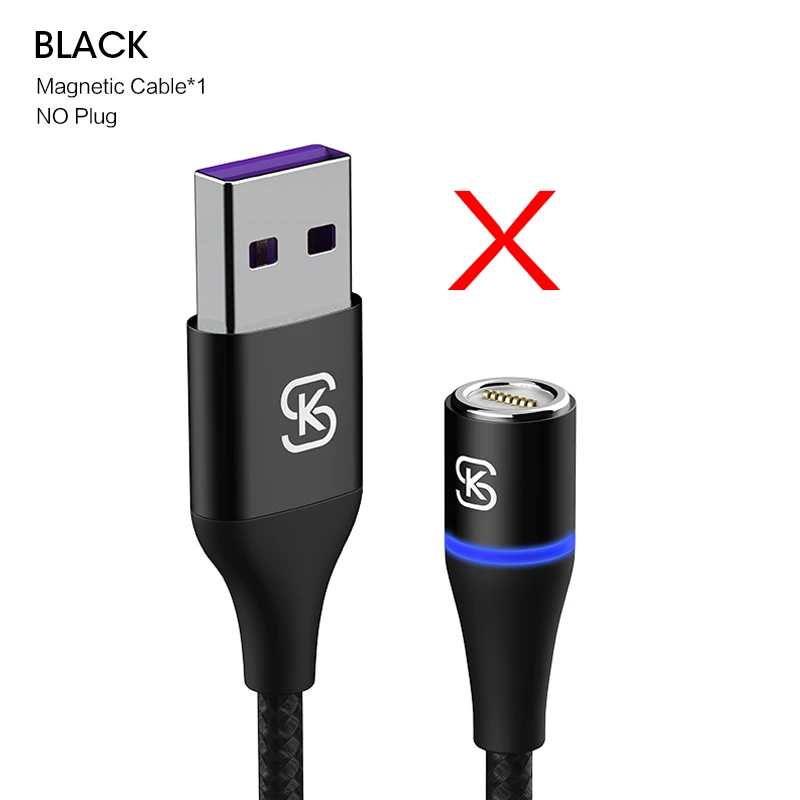 SIKAI 5A светодиодный магнитный кабель H Micro usb type-C для iPhone samsung huawei xiaomi oneplus 6 Магнитная Быстрая зарядка - Цвет: black single cable