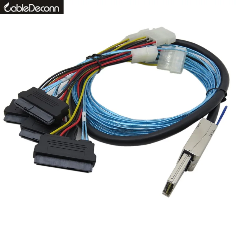 Кабель SAS SATA Mini 4x SAS26P SFF-8088 to 4 SFF 8482 SAS29P Power Cabe 1 м | Компьютеры и офис