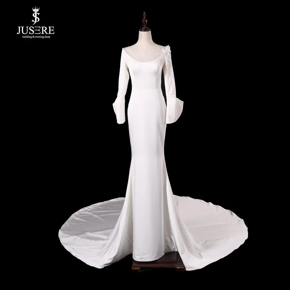 Robe de mariage JUSERE новый список Русалка свадебное платье 2019 Совок средства ухода за кожей Шеи с длинным рукавом суд Свадебные платья на прокат