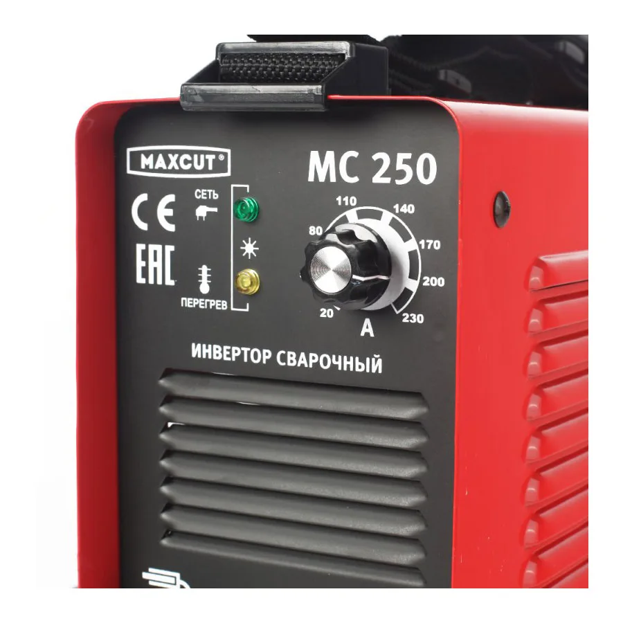 Аппарат сварочный инверторный MAXCUT MC250 (Сварочный ток 20-230 А, диаметр электродов 1.6-5 мм, потребляемая мощность 5500 Вт, продолжительность включения 60 % при 230 А)