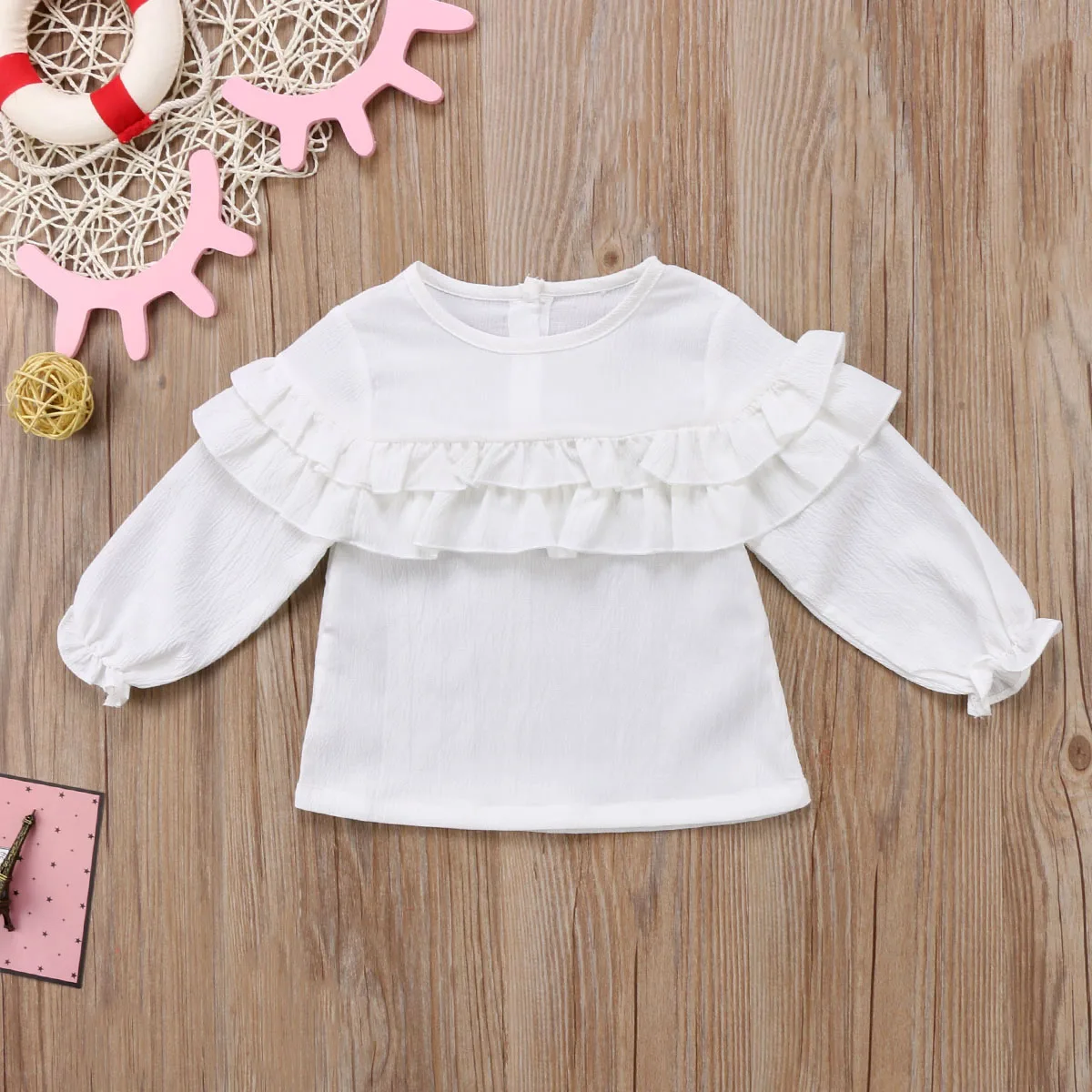 Pudcoco/модная шифоновая футболка для новорожденных девочек; топы принцессы; одежда с длинными рукавами и оборками; Милая Одежда для девочек - Цвет: Белый