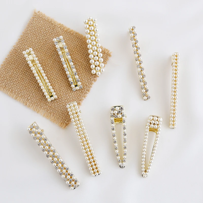 

Woman Simple Pearl Diamond Hairpin Elegant And Temperament Contracted Adult Hair Top Clip Girls Hair Accessories