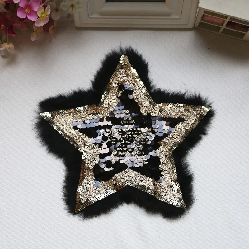 

1 pcs Sequined fur Star Patch for Clothes Sewing on Sequin Applique for Jackets Jeans Bags Shoes Beading Applique lace patch