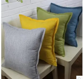

Solid Yellow/Grey/green/blue cushion cover square pillowcase cotton linen pillow cover for backrest pillow case sofa decor