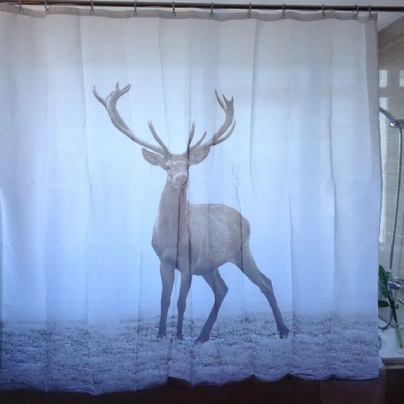 New 180x180cm Animal Deer Shower Curtains Waterproof Polyester Fabric Bathroom Curtain With 12