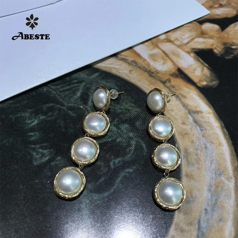 

ANI 14K Roll Gold Handmade Women Drop Earring Natural Freshwater White Pearl Long Gold Earring Dangle brincos para as mulheres