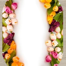 Желтый розовый кремовый тюльпаны цветы белый пол 3d принт Нескользящая микрофибра гостиная современный Овальный моющийся коврик ковер