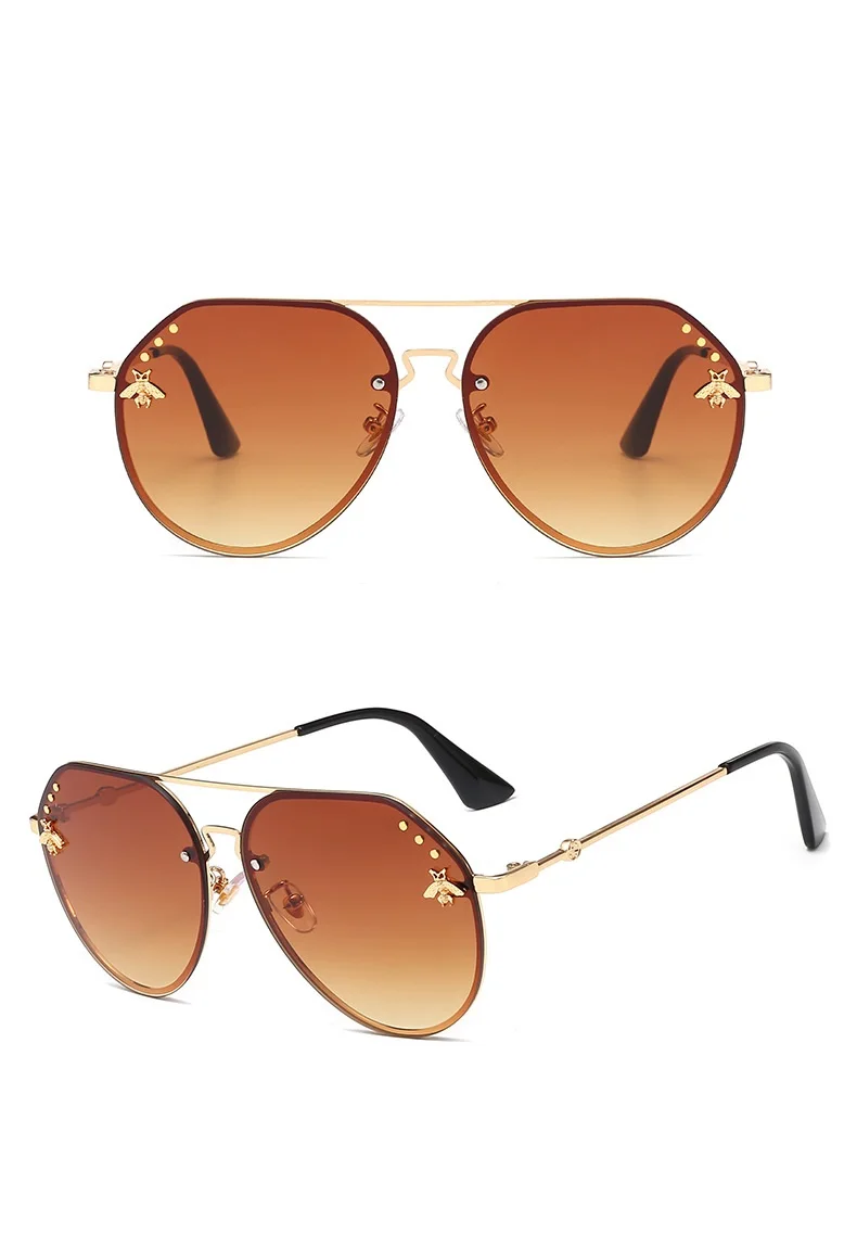 Женские Пилот солнцезащитные очки Украшенные пчелами металлическая рамка негабаритных UV400 очки дизайнерские модные солнцезащитные очки oculos