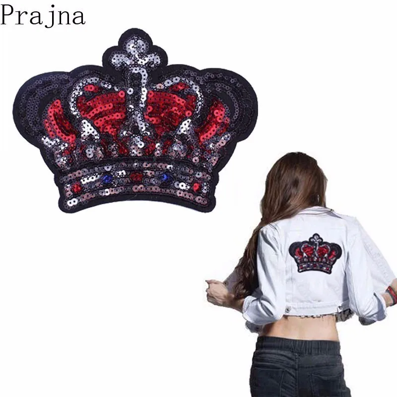 

Prajna Sequin Crown Patch DIY Sewing Patches For Clothing Iron Sew On Embroidered Patches Cartoon Badge Stickers Jacket Garment