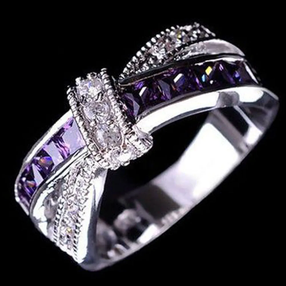 Female Cross Ring Fashion purple color Filled Jewelry Promise