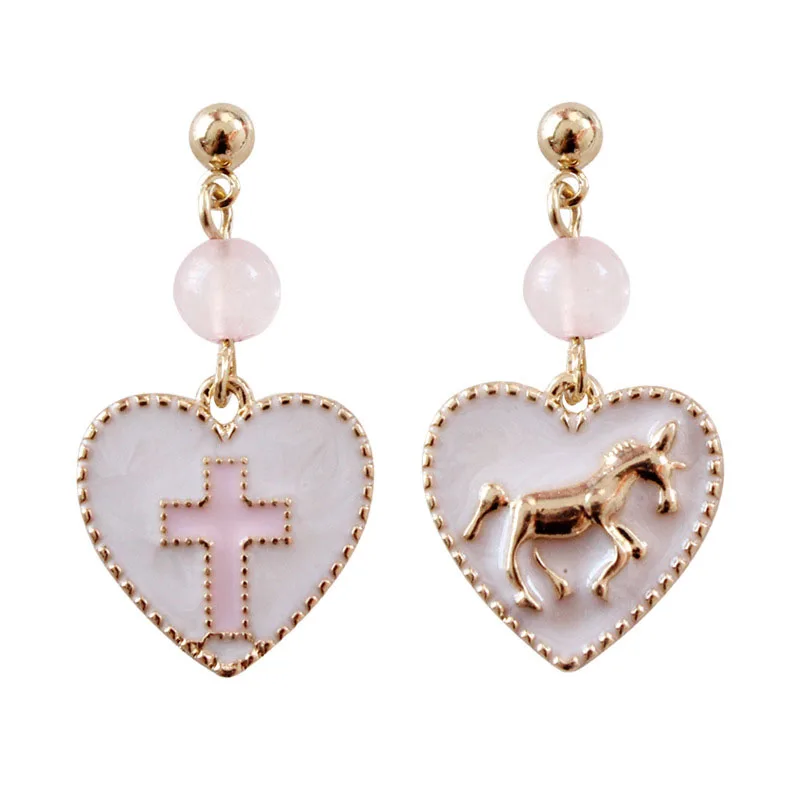 

Miage Cute Japanese Girl Enamel Heart Cross Horse Unicorn Asymmetry Drop Earrings Women Charm Jewelry Accessories Wholesale