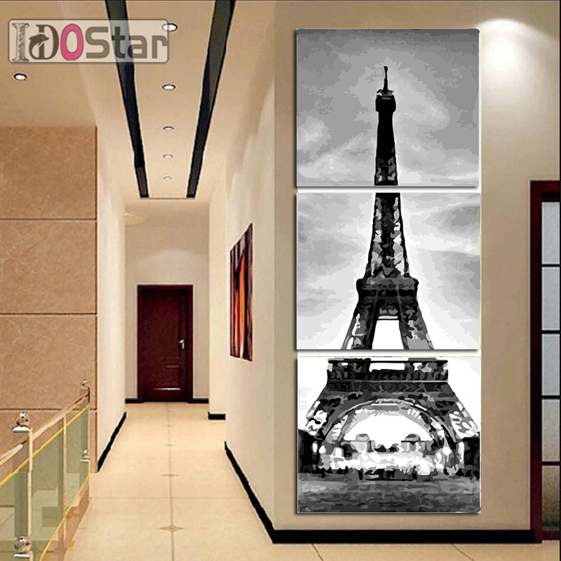

50x50CMx3pcs DIY Oil Painting by Numbers Paris tower Deer Abstract Paint Home Decor Wall Sticker