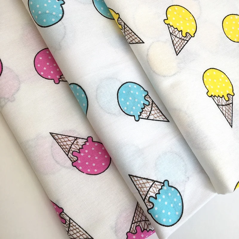 

IV 125gsm Printed 100% cotton coarse calico fabric width 150cm ice cream design For sewing beddding sets Kids Children DIY