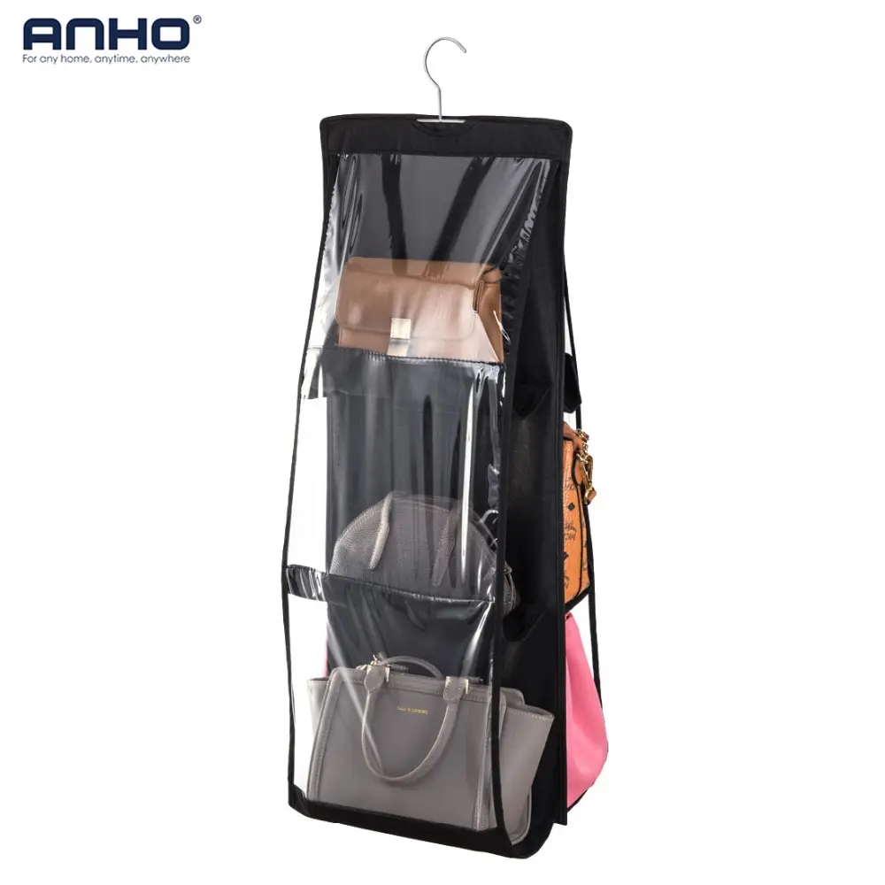ANHO حقيبة التخزين شنقا المزدوج الجانب يد مع 6 جيوب مكافحة الغبار التخزين المنظم حقيبة شفافة الأسود ل خزانة المنزل ANHO حقيبة التخزين شنقا المزدوج الجانب يد مع 6 جيوب مكافحة الغبار التخزين المنظم حقيبة شفافة الأسود ل خزانة المنزل
