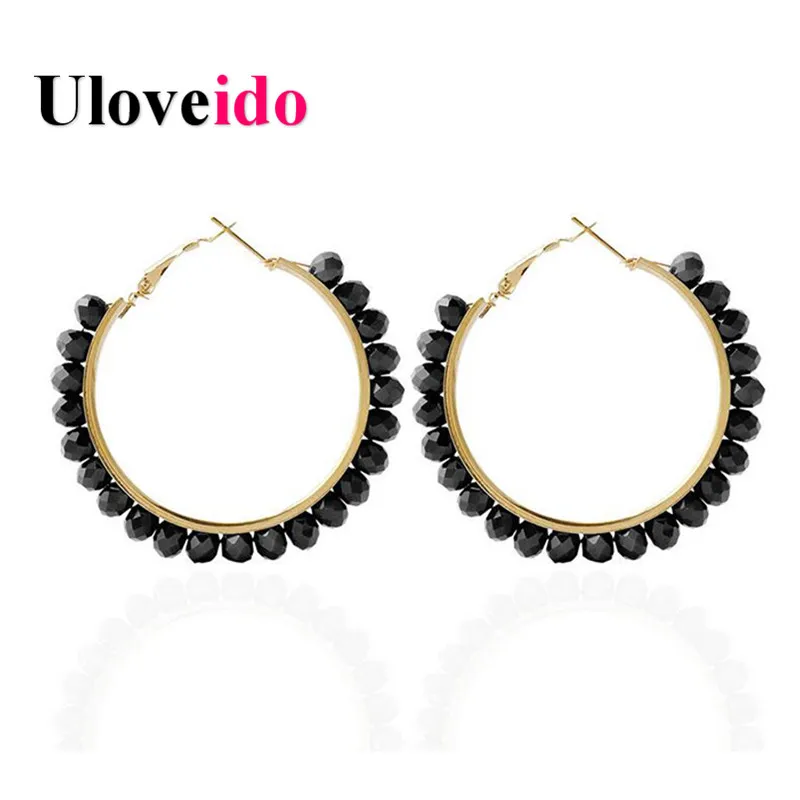 

Uloveido Hoop Earrings for Women Earings Gold Color Earrings Fashion Jewelry Piercing Red Black Green Crystal Hoops E364