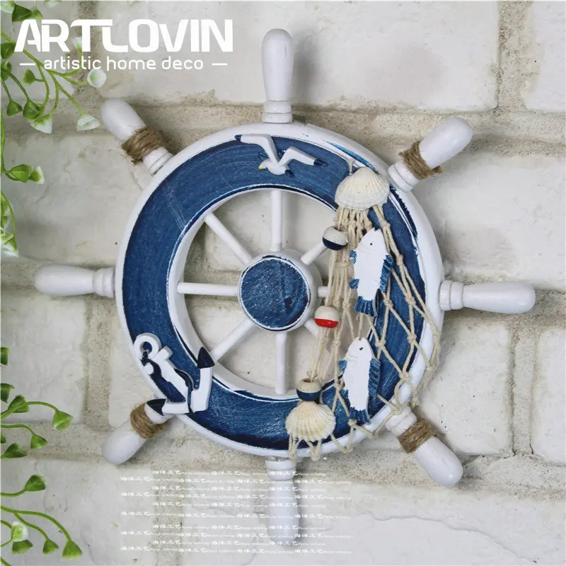Nautical Wooden Wood Boat Ship Steering Wheel for Net Wall Hanging Decor 4Style