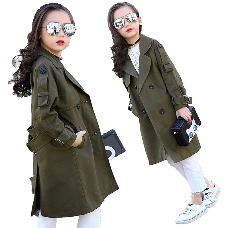 

Children Overcoat Girls Trench Coat Khaki Kids Windbreaker Jackets Girls Outerwear Coats Double-breasted Coats 2018 Girls Coat