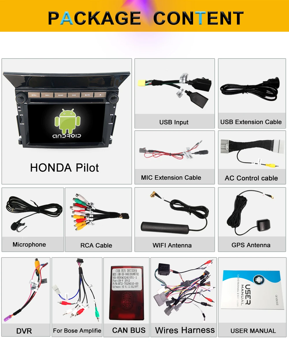 Excellent ONKAR 2 din car android 9.0 dvd gps navigation for Honda Pilot 2009 2010 2011 support dvd cd player auto radio headunit 3