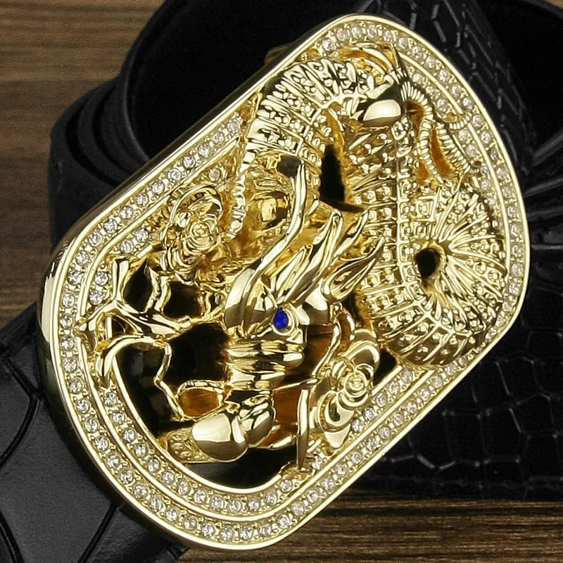

Strap Dragon High Quality Loong Luxo Crocodile genuine leather designer belts brown black Cowskin ceinture 3.8cm wide male Waist