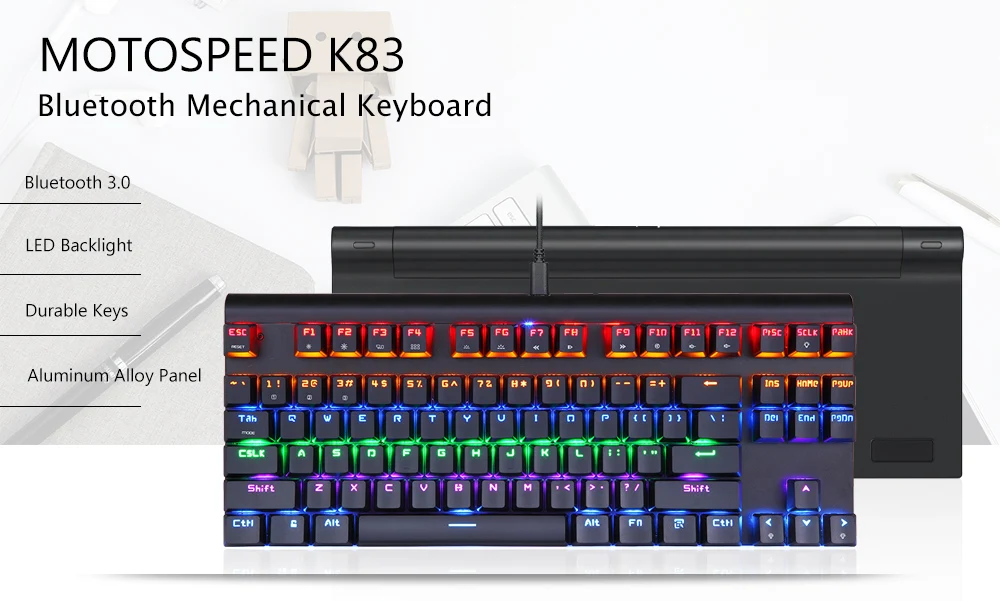 Официальный по доступной цене! MOTOSPEED K83 Профессиональная игра механическая клавиатура USB/Bluetooth двухрежимный светодиодный светильник 87 клавиш для всех пользователей