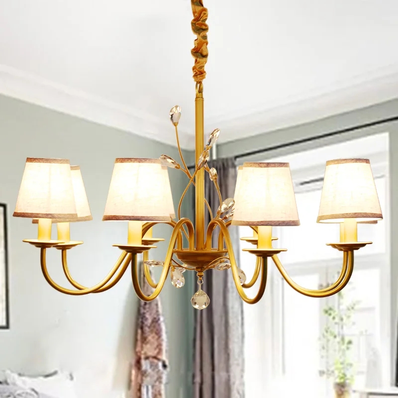 

Led lights European pastoral Led American fabric Crystal chandelier Copper-like living room bedroom Dining room Hanging lamps