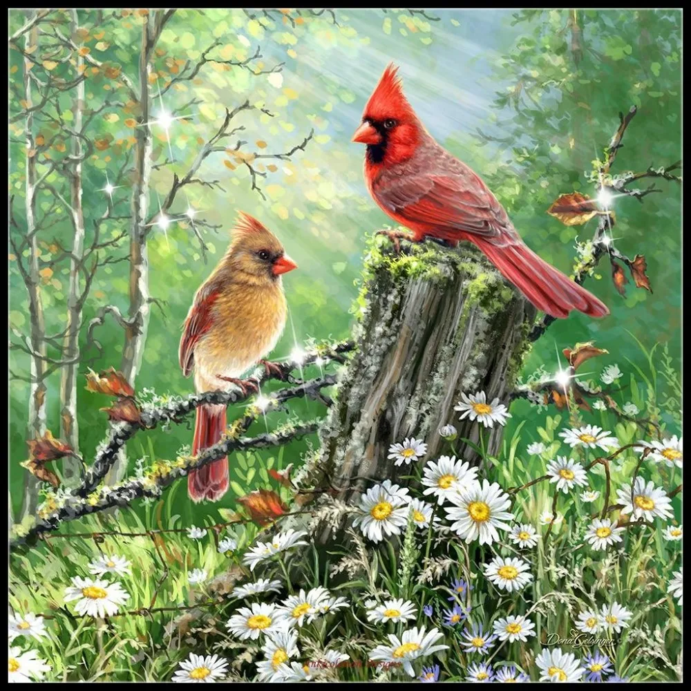 

Embroidery Counted Cross Stitch Kits Needlework - Crafts 14 ct DMC Color DIY Arts Handmade Decor - Cardinals in the Meadow