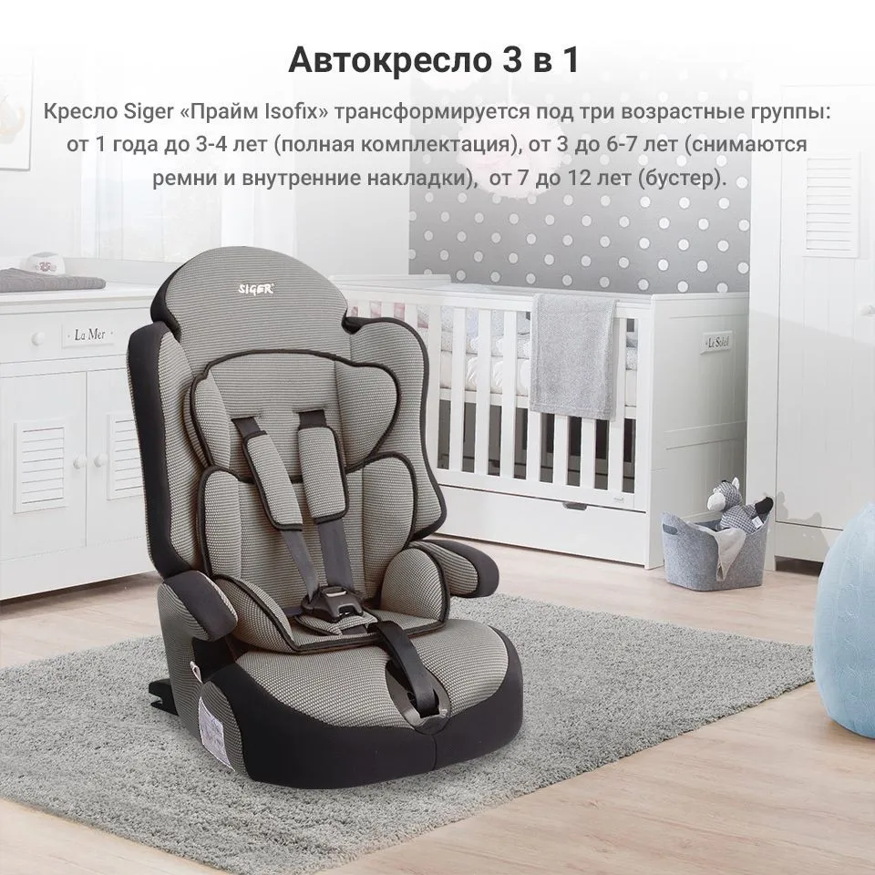 Детское автокресло Siger "Прайм ISOFIX" 1-12 лет, 9-36 кг, группа 1/2/3