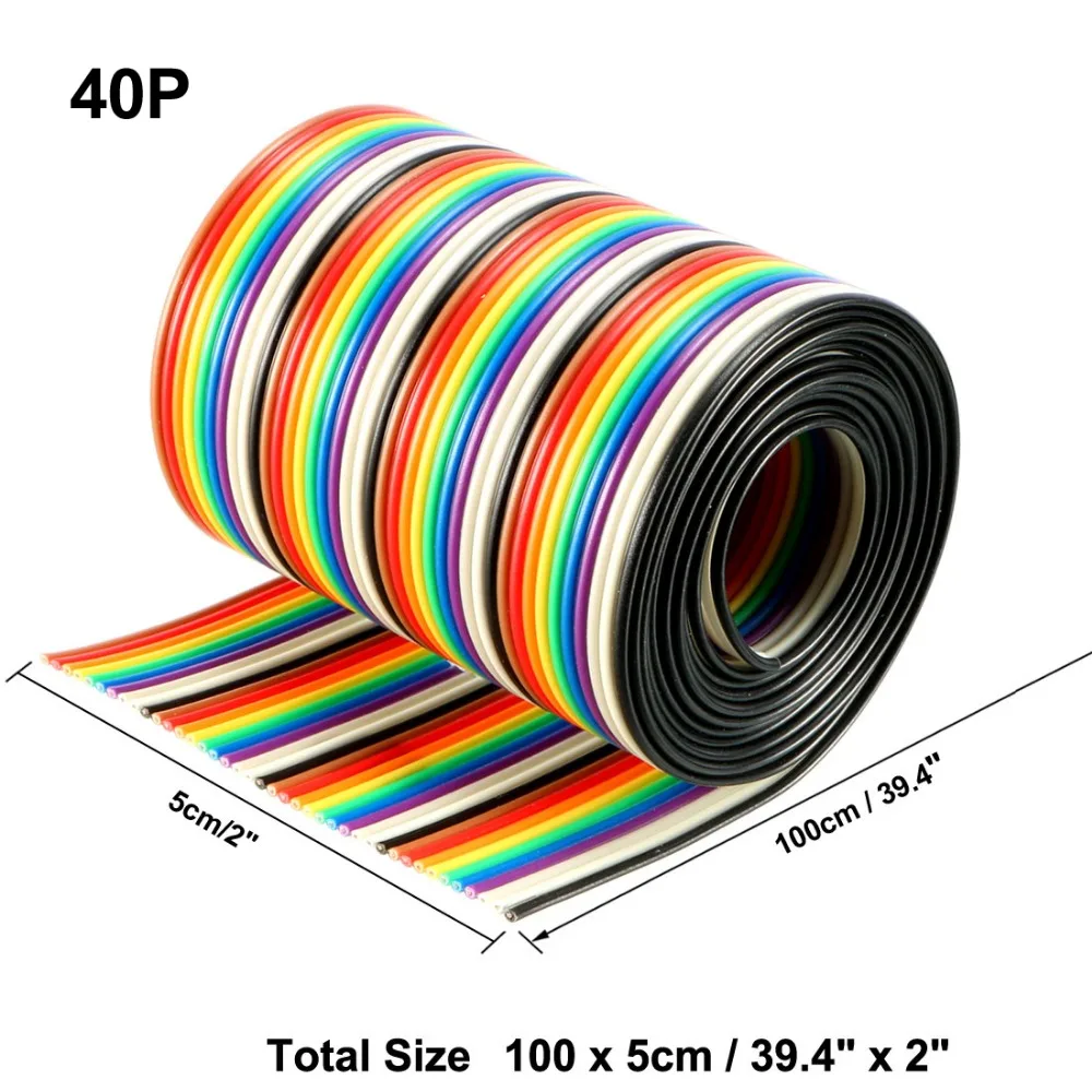 

Uxcell 1Pcs 1Meters Long Rainbow Color 40 Pin Way Flat Flexible IDC Wire Cable Breadboard 1.27mm Pitch Jumper Wire DIY